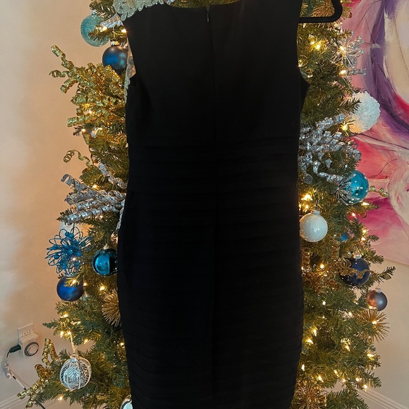 Ruched Little Black and Gold Cocktail Dress - Picture 3 of 6